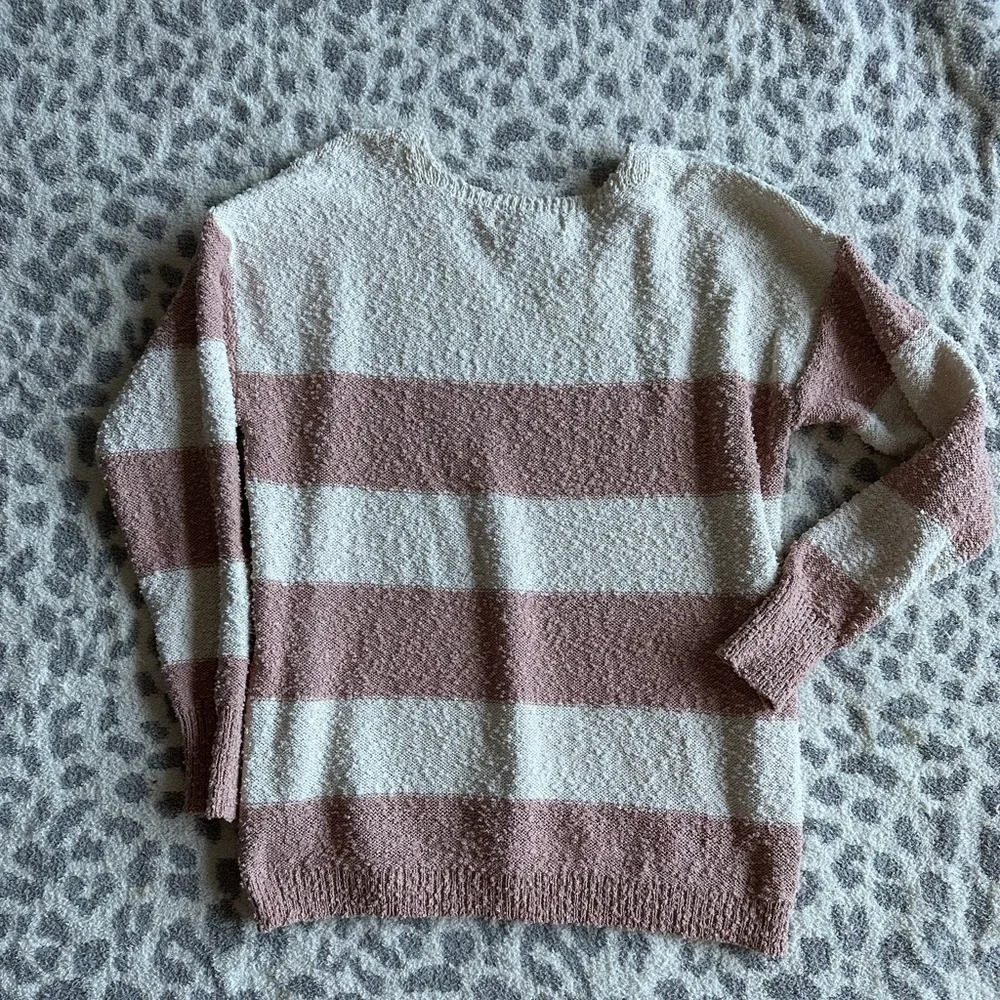 Knox Rose Pink and White Striped Sweater Boucle Neutral V Neck Size XS - Picture 3 of 4